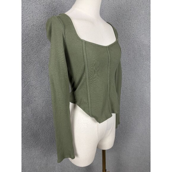 Just Polly Juniors' Women's Ribbed Long Sleeve Square Neck Top Small Green NWOTs - Picture 3 of 7